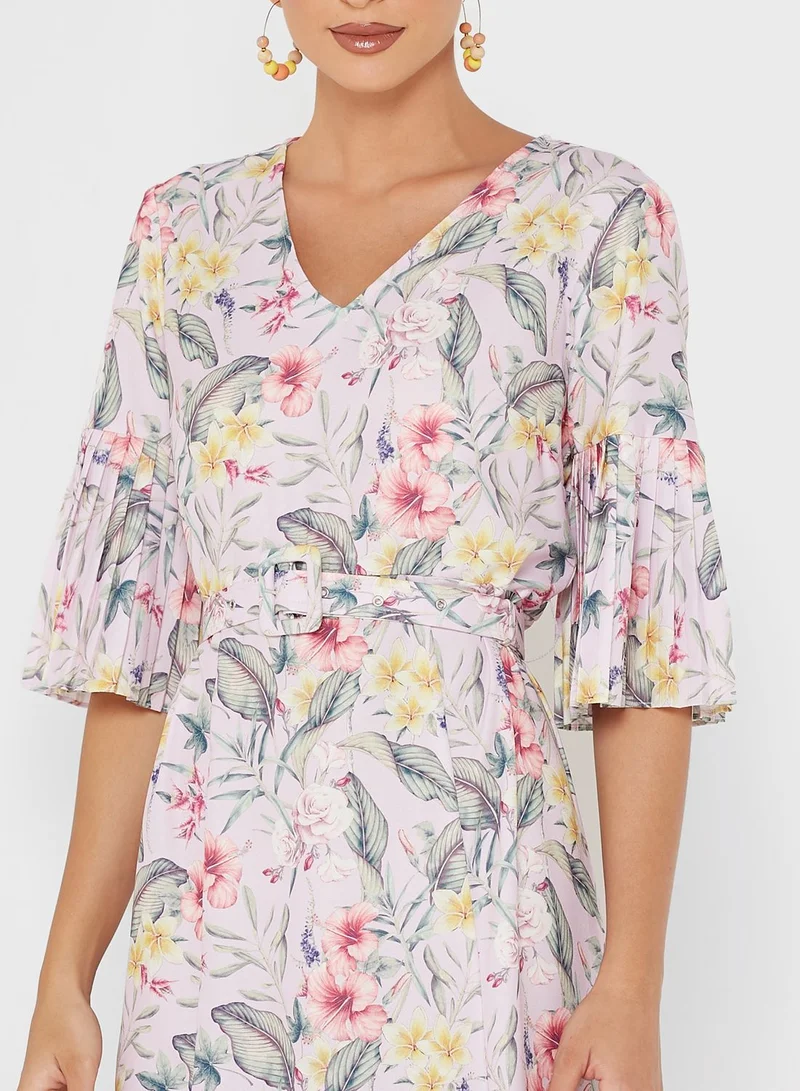 Raishma Tie Detail Printed Dress
