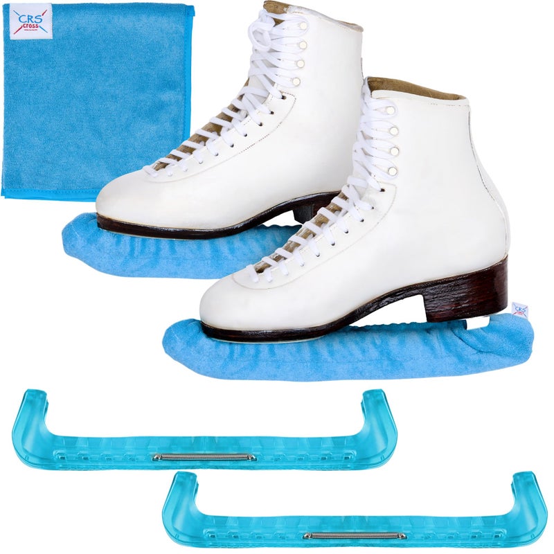 CRS Cross Ice Skate Guards Soakers and Towel Gift Set Essential Ice Skating Hard Guard and Soft Skate Blade Cover Accessories for Figure Skating or Hockey Bracket Blue Large