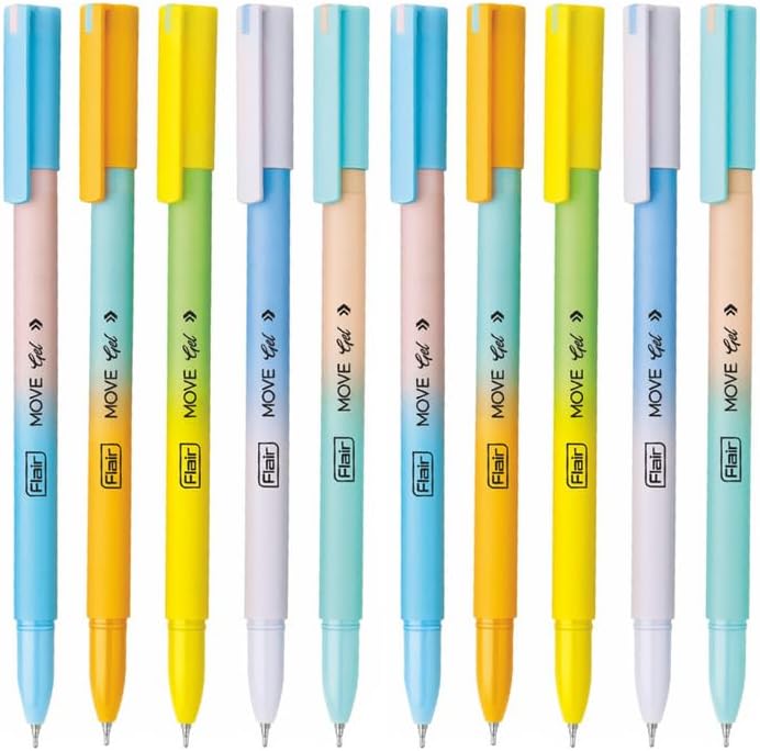 FLAIR Move Gel Pen | Minimalistic & Aesthetic Matt Finish Pastel Body Colors | Effortless Writing With Sleek Clip Design | Blue Ink, Set Of 10 - Image 1