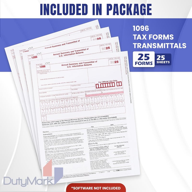 Dutymark 1096 Transmittal Tax Forms 2025, 25 Pack of 1096 Summary Laser Tax Forms, Compatible with QuickBooks and Accounting Software, Use for 1099 NEC, MISC, INT, and Other 1099 Forms - Image 2