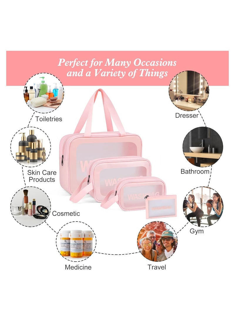 BLOOMING TIME Pack of 4 Travel Cosmetic Bags for Women – Upgraded Waterproof, Translucent Toiletry & Makeup Bag Set with Handle, Multiple Sizes, Large Capacity (Pink) - Image 2