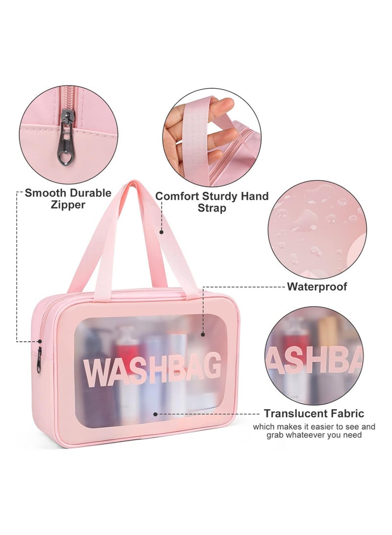 BLOOMING TIME Pack of 4 Travel Cosmetic Bags for Women – Upgraded Waterproof, Translucent Toiletry & Makeup Bag Set with Handle, Multiple Sizes, Large Capacity (Pink) - Image 5