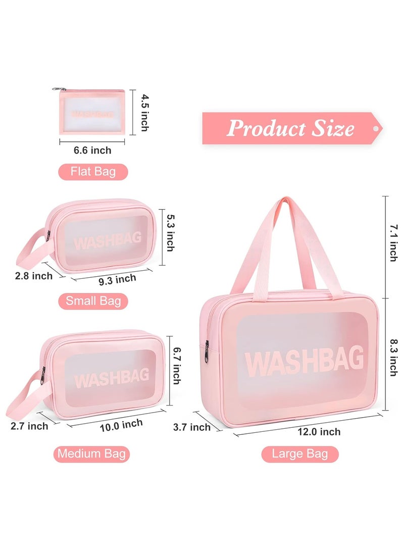 BLOOMING TIME Pack of 4 Travel Cosmetic Bags for Women – Upgraded Waterproof, Translucent Toiletry & Makeup Bag Set with Handle, Multiple Sizes, Large Capacity (Pink) - Image 3