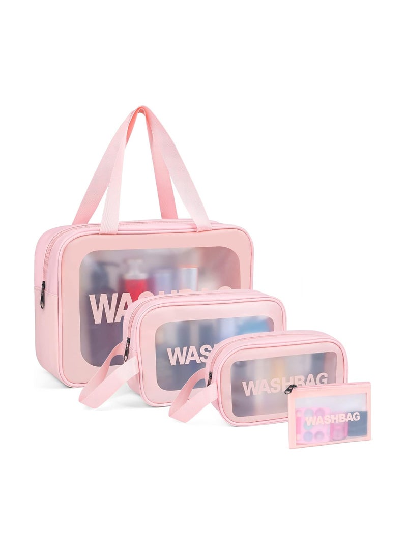 BLOOMING TIME Pack of 4 Travel Cosmetic Bags for Women – Upgraded Waterproof, Translucent Toiletry & Makeup Bag Set with Handle, Multiple Sizes, Large Capacity (Pink) - Image 1