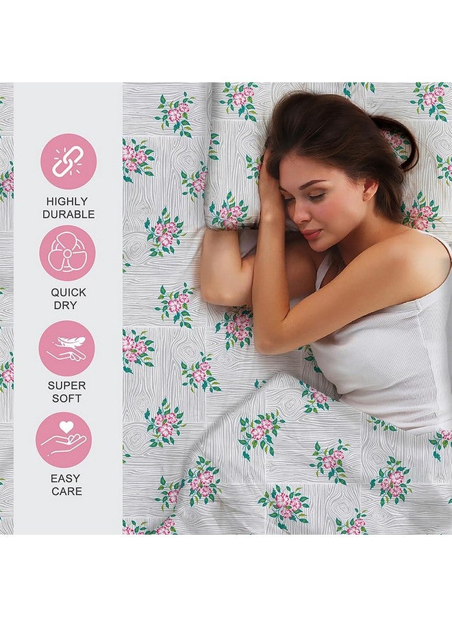 Layers طقم ملاءة سرير مفرد من قطن زين الممزوج (معتمد من أوكو تيكس) | 1 ملاءة سرير قطن مفرد و 1 غطاء وسادة | قابل للتنفس ومضاد للتجاعيد | 225 سي في سي | (نقشة زهرية، رمادي) - Image 3