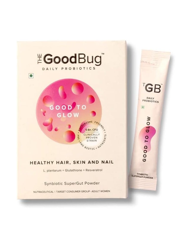 The Good Bug - Good To Glow SuperGut Stick 5 Billion CFU of Clinically Proven Strains Pre+Probiotic+Nutrients | Helps Promote Radiant Skin Healthier Skin, Hair & Nails For Women - 3gx15 sticks - Image 1