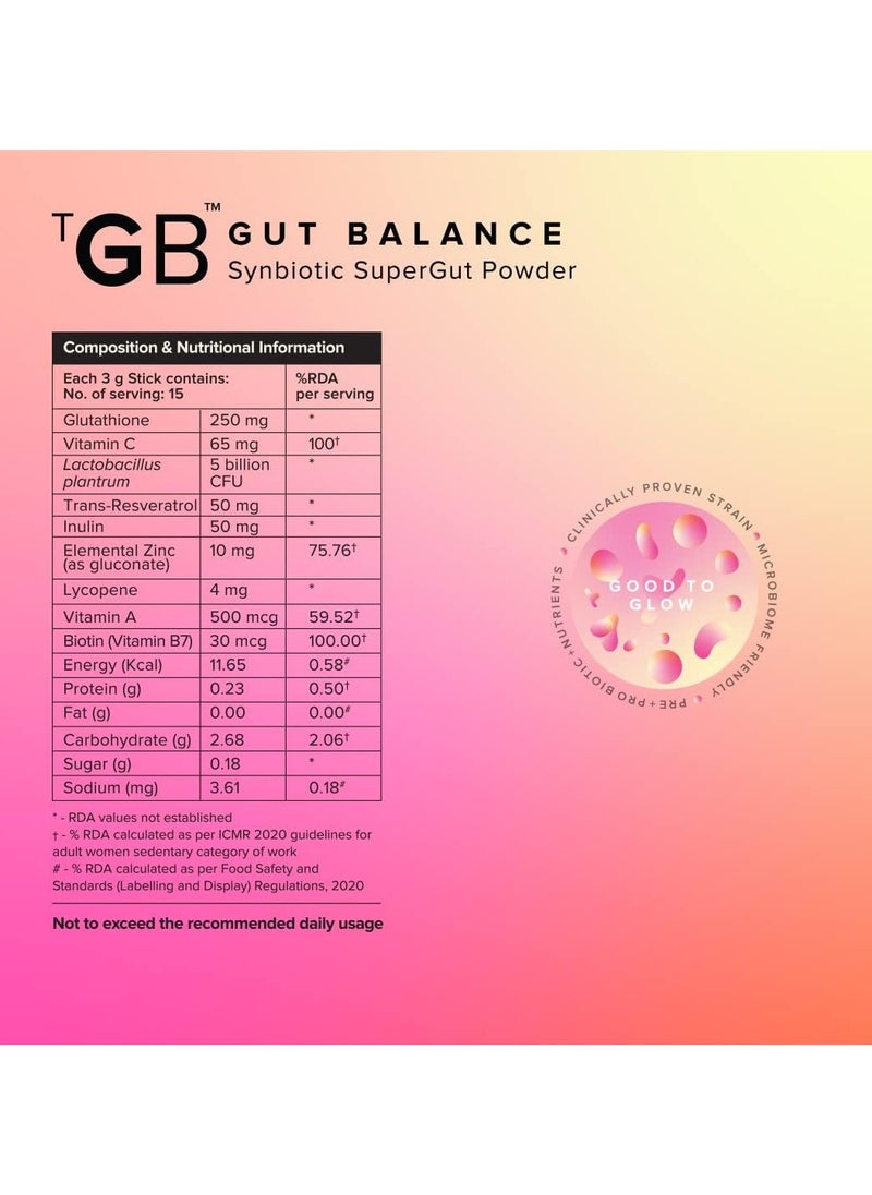 The Good Bug - Good To Glow SuperGut Stick 5 Billion CFU of Clinically Proven Strains Pre+Probiotic+Nutrients | Helps Promote Radiant Skin Healthier Skin, Hair & Nails For Women - 3gx15 sticks - Image 1