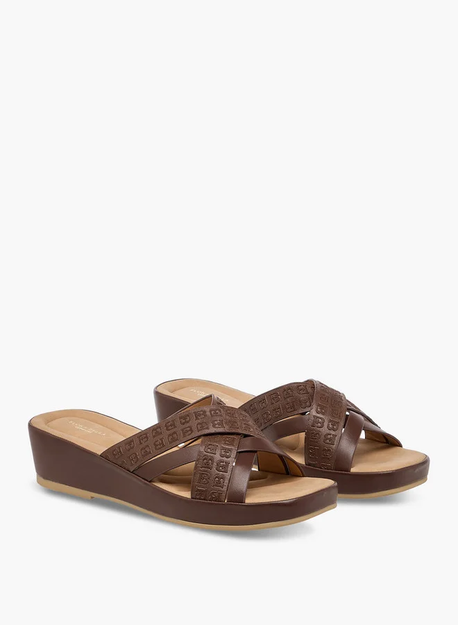 Flora Bella By Shoexpress Monogram Logo Embossed Cross Strap Slip-On Sandals