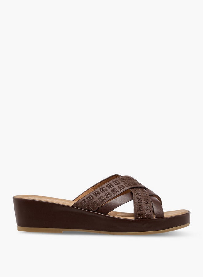 Flora Bella By Shoexpress Monogram Logo Embossed Cross Strap Slip-On Sandals  - Image 3