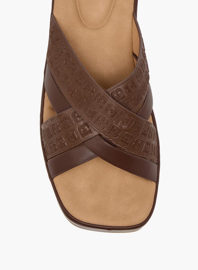 Flora Bella By Shoexpress Monogram Logo Embossed Cross Strap Slip-On Sandals  - Image 4