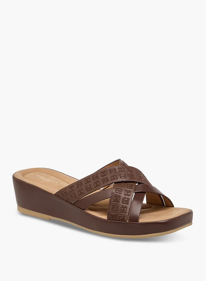 Flora Bella By Shoexpress Monogram Logo Embossed Cross Strap Slip-On Sandals