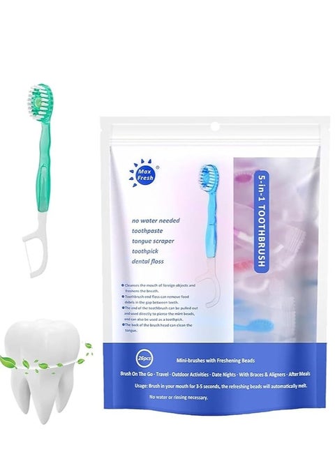5 In 1 Mini Toothbrush & Floss & Tongue Scraper & Toothpick Set, 5 In 1 Toothbrush & Floss, Tongue Scraper And Toothpick, Disposable Mini Toothbrushes On The Go