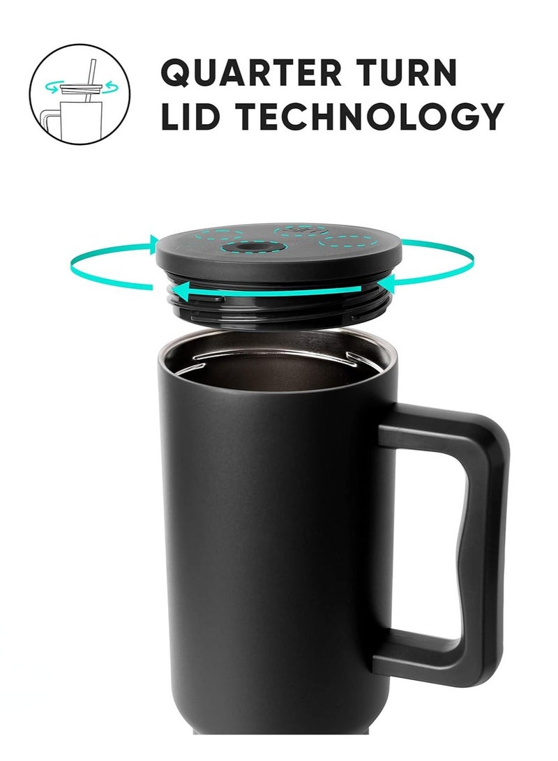 إيفرين كوب بسعة 40 أونصة مع مقبض وغطاء من القش، كوب معزول، زجاجة مياه من الفولاذ المقاوم للصدأ قابلة لإعادة الاستخدام، كوب للسفر، حامل أكواب، هدايا صديقة للنساء، مجموعة رحلتها، طراز بسيط وحديث - Image 3