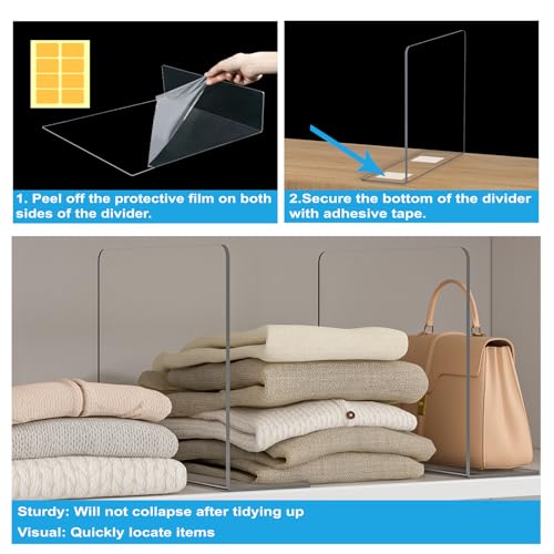 OKPOW Shelf Dividers Closet Organizer - 12" Tall X 11.8" Deep Acrylic Clear Sturdy Separate for Clothes Purse - Adjustable Space Saver Easy Install for Home Organization Enthusiasts 4 Pack - Image 4