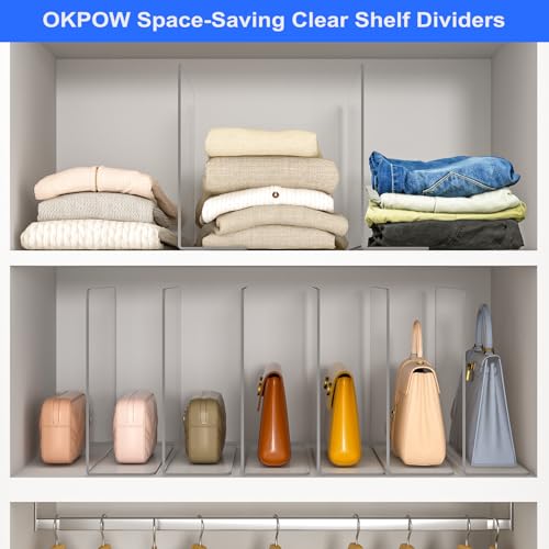 OKPOW Shelf Dividers Closet Organizer - 12" Tall X 11.8" Deep Acrylic Clear Sturdy Separate for Clothes Purse - Adjustable Space Saver Easy Install for Home Organization Enthusiasts 4 Pack - Image 5