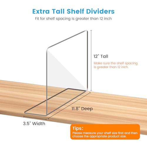 OKPOW Shelf Dividers Closet Organizer - 12" Tall X 11.8" Deep Acrylic Clear Sturdy Separate for Clothes Purse - Adjustable Space Saver Easy Install for Home Organization Enthusiasts 4 Pack - Image 3