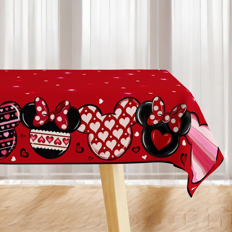 Yarcooly Valentines Day Tablecloth Galentines Day Table Cover Pink Cartoon Mouse Decor Valentines Day Decorations for Home Party - Image 5
