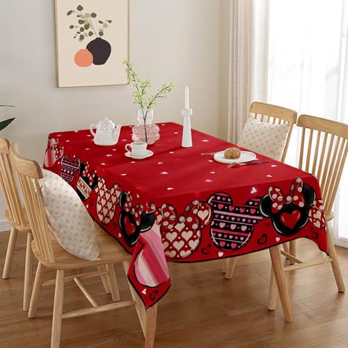 Yarcooly Valentines Day Tablecloth Galentines Day Table Cover Pink Cartoon Mouse Decor Valentines Day Decorations for Home Party - Image 4