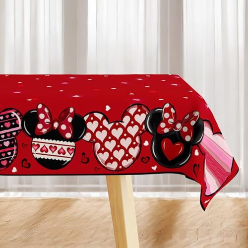 Yarcooly Valentines Day Tablecloth Galentines Day Table Cover Pink Cartoon Mouse Decor Valentines Day Decorations for Home Party - Image 1