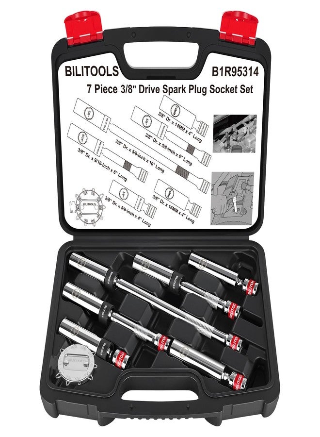 BILITOOLS 6 Piece 3/8-Inch Drive Magnetic Swivel Spark Plug Removal Tool Socket Set-Includes 9/16-Inch, 5/8-Inch, 14mm, 16mm Socket & 3/8-inch Drive with 6-Point and 12-Point, CR-V - Image 1