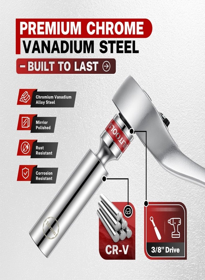 BILITOOLS 6 Piece 3/8-Inch Drive Magnetic Swivel Spark Plug Removal Tool Socket Set-Includes 9/16-Inch, 5/8-Inch, 14mm, 16mm Socket & 3/8-inch Drive with 6-Point and 12-Point, CR-V - Image 4