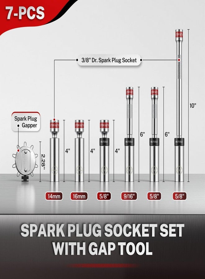 BILITOOLS 6 Piece 3/8-Inch Drive Magnetic Swivel Spark Plug Removal Tool Socket Set-Includes 9/16-Inch, 5/8-Inch, 14mm, 16mm Socket & 3/8-inch Drive with 6-Point and 12-Point, CR-V - Image 2
