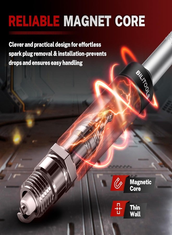 BILITOOLS 6 Piece 3/8-Inch Drive Magnetic Swivel Spark Plug Removal Tool Socket Set-Includes 9/16-Inch, 5/8-Inch, 14mm, 16mm Socket & 3/8-inch Drive with 6-Point and 12-Point, CR-V - Image 5