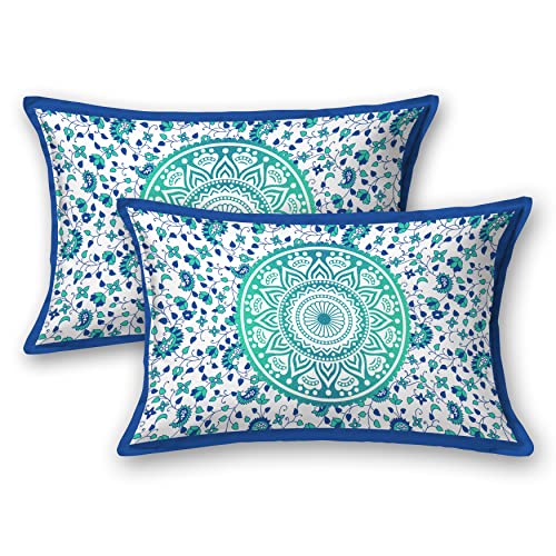 SheetKart 100% Cotton Bedsheet for Double Bed King Size with 2 Pillow Covers,Ombre Mandala Jaipuri Printed Bed Sheet-Turquoise Treat,144 TC - Image 5
