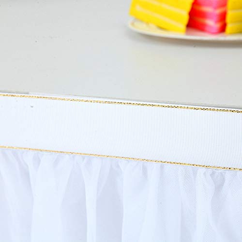 Suppromo 14ft White Tulle Table Skirt Tutu Table Skirt Tablecloth Decorations for Rectangle or Round Tables for Birthday Party Baby Shower Wedding Buffet Banquet Decoration(L14(ft)*H 30in) - Image 4