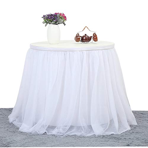 Suppromo 14ft White Tulle Table Skirt Tutu Table Skirt Tablecloth Decorations for Rectangle or Round Tables for Birthday Party Baby Shower Wedding Buffet Banquet Decoration(L14(ft)*H 30in) - Image 3