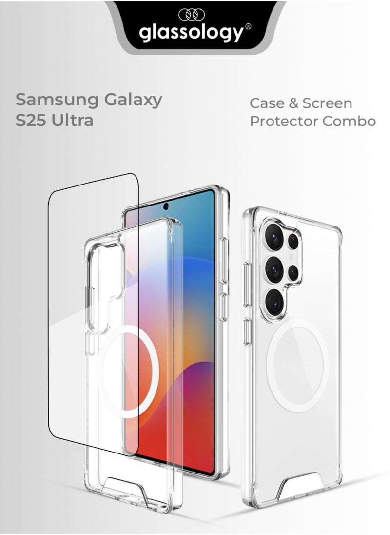 glassology Magnetic Clear Case + Screen Protector Bundle for Samsung Galaxy S25 Ultra 360° Protection, Shatterproof, Anti-Yellowing, Premium Tempered Glass, High Clarity  - Image 1