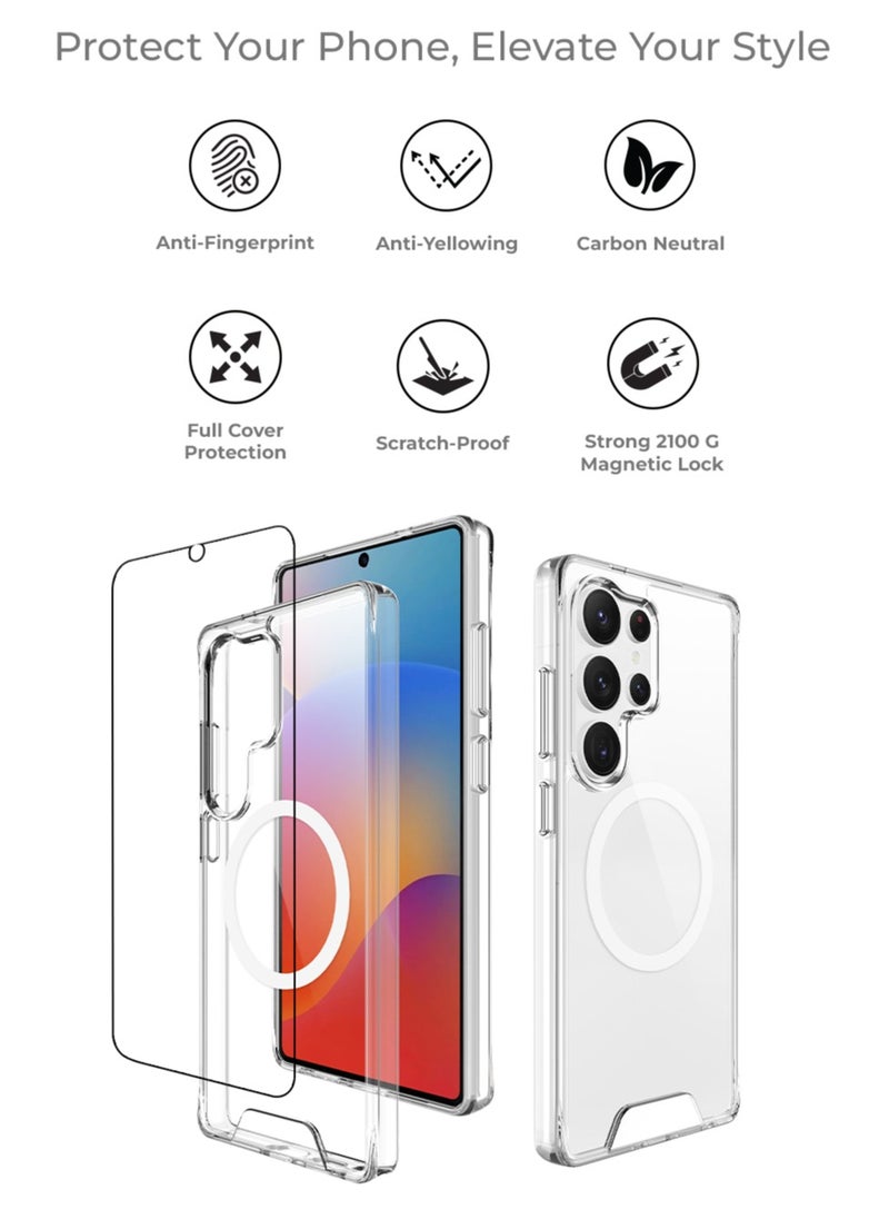 glassology Magnetic Clear Case + Screen Protector Bundle for Samsung Galaxy S25 Ultra 360° Protection, Shatterproof, Anti-Yellowing, Premium Tempered Glass, High Clarity  - Image 4