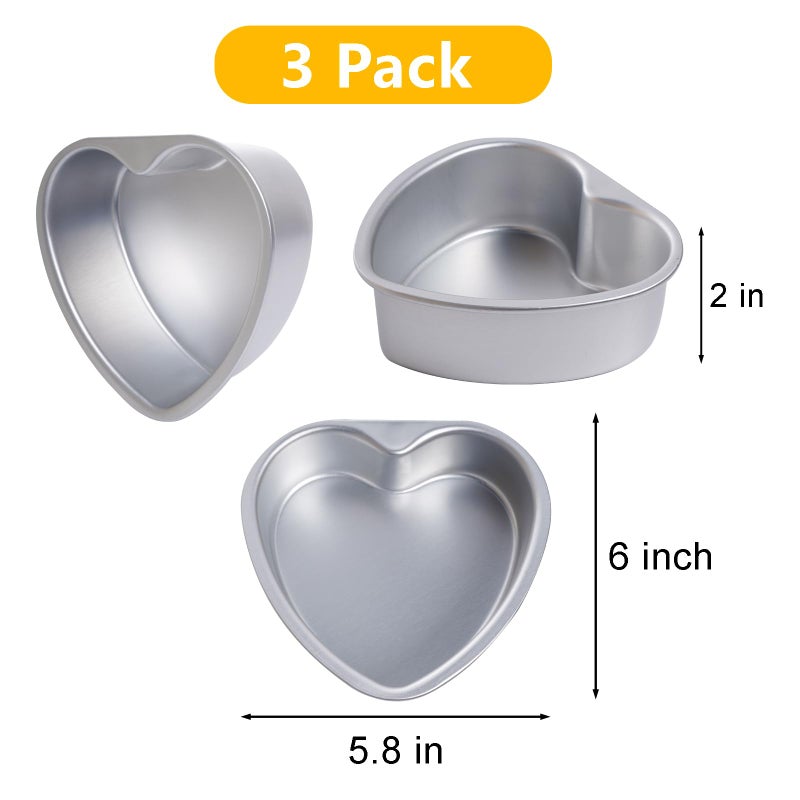Yymobt 3 Pieces 6 Inch Heart Cake Pan,Heart Cake Pan Baking Molds, Aluminum Hearts Cake Molds for Baking for Home Kitchen Wedding, Birthday, Party, Anniversary - Image 3