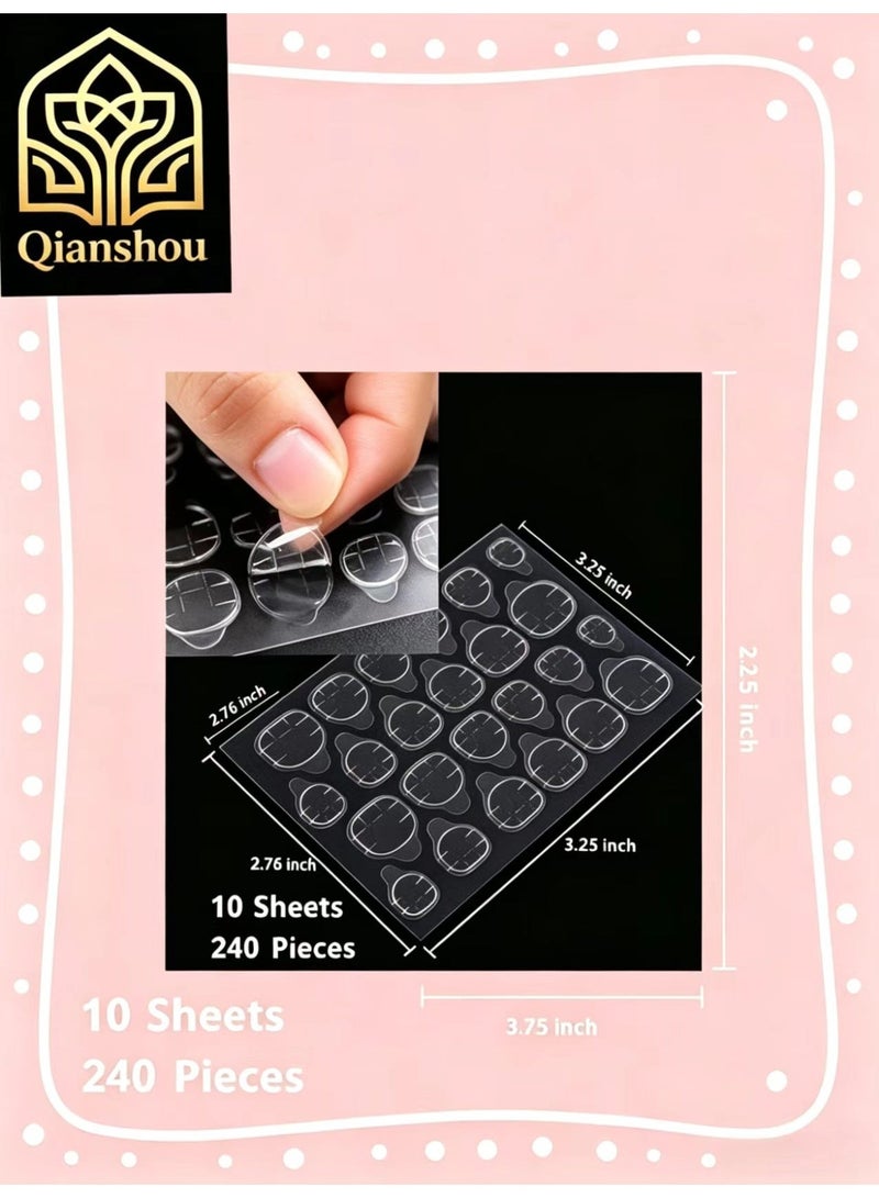 240 Pcs Thin Breathable Adhesive Tabs Fake Nail Glue Sticker 10 Sheets Super Sticky Double Sided Tips (Germany Jelly Gel) Flexible for Acrylic False Nails Manicure Tape (240 Pcs) - Image 1