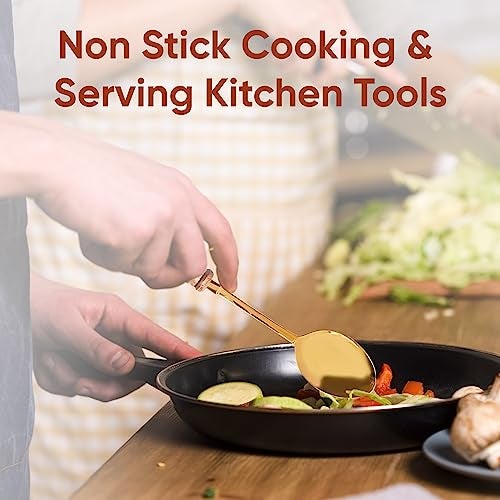 Crafty Essentials Pure Brass Non Stick Cooking & Serving Kitchen Tools Spoon Flip Spatulla Ladle Salad Set Of 5 Golden Color - 40.64 Cm - Image 4
