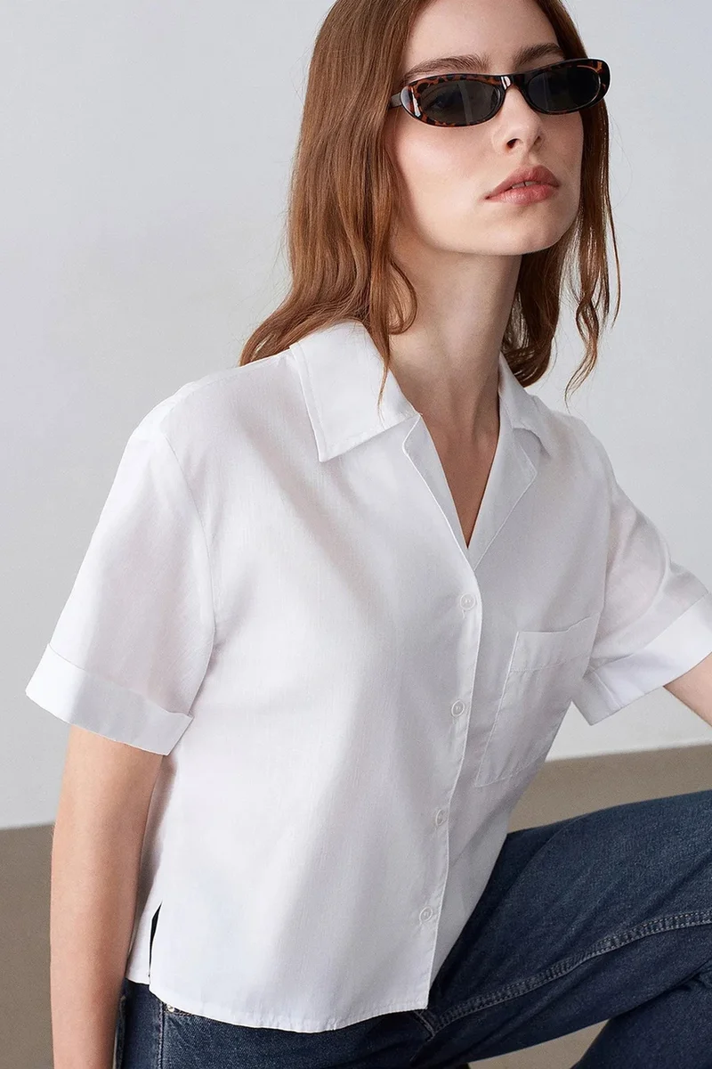 Dilvin White DILVIN Women's Cotton Poplin Crop Shirt for Women | Best Price UAE