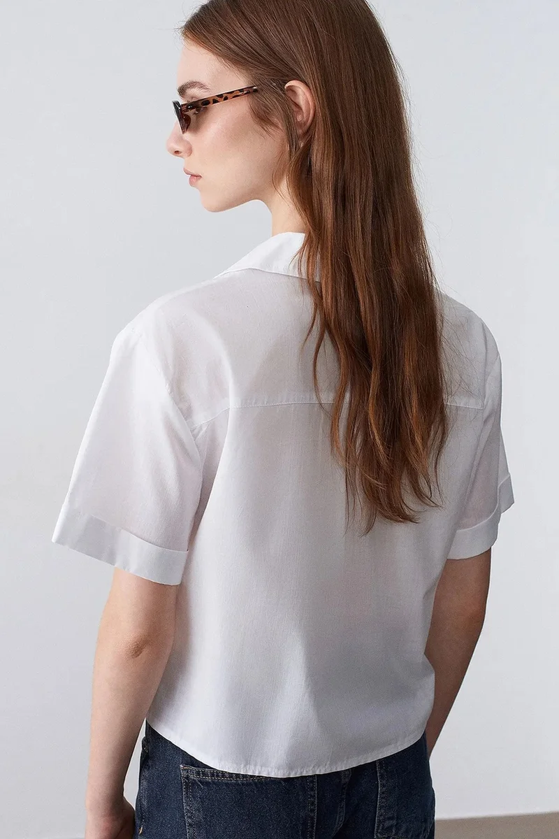 Dilvin White DILVIN Women's Cotton Poplin Crop Shirt for Women | Best Price UAE