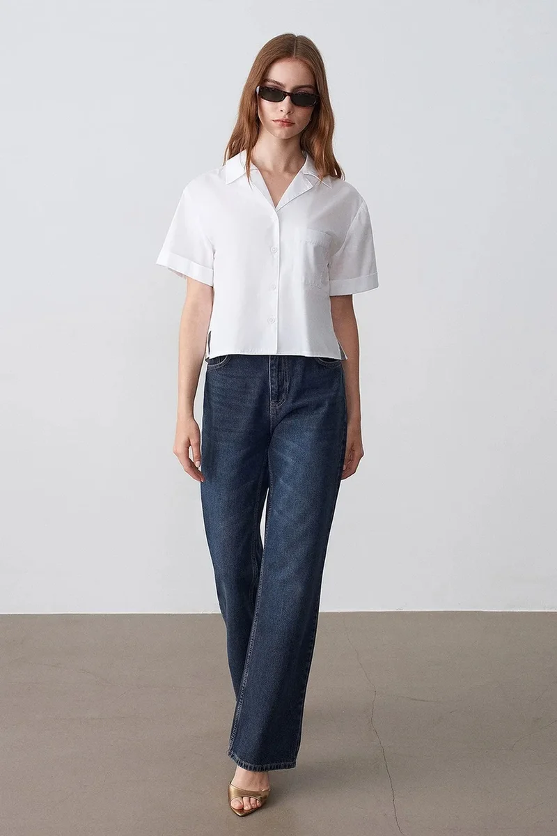 Dilvin White DILVIN Women's Cotton Poplin Crop Shirt for Women | Best Price UAE