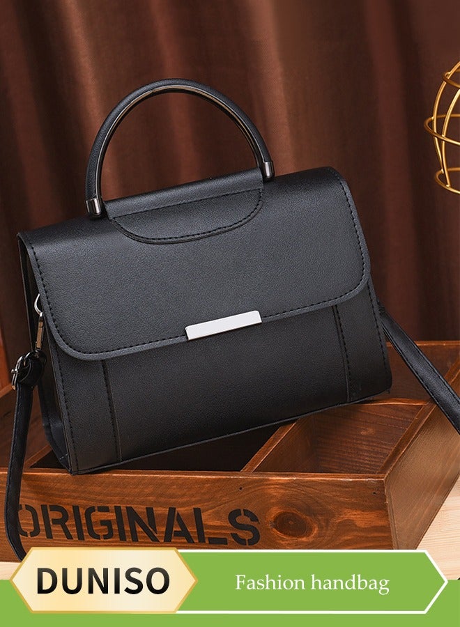 DUNISO Crossbody bag for women,magnetic button shoulder bag，PU leather handbag bag with three pockets inside，with adjustable shoulder strap,suitable for shopping, dating, travel and work，20*16*10cm，black  - Image 1