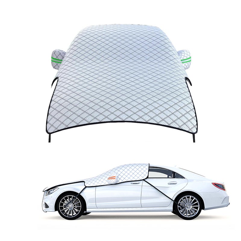 Dogary Car Windshield Snow Cover, Scratch-resistant Hood Protector, Multi-functional Snowproof & Heat Block Sunshade with Warning Reflective Strips, for Most SUVs, Sedans, Off-roads (Silver) - Image 1