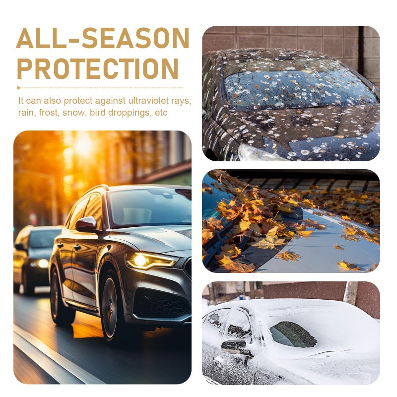Dogary Car Windshield Snow Cover, Scratch-resistant Hood Protector, Multi-functional Snowproof & Heat Block Sunshade with Warning Reflective Strips, for Most SUVs, Sedans, Off-roads (Silver) - Image 3