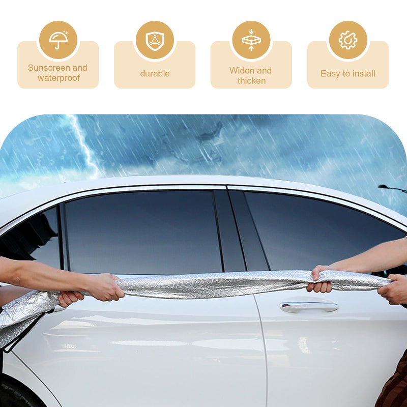 Dogary Car Windshield Snow Cover, Scratch-resistant Hood Protector, Multi-functional Snowproof & Heat Block Sunshade with Warning Reflective Strips, for Most SUVs, Sedans, Off-roads (Silver) - Image 4