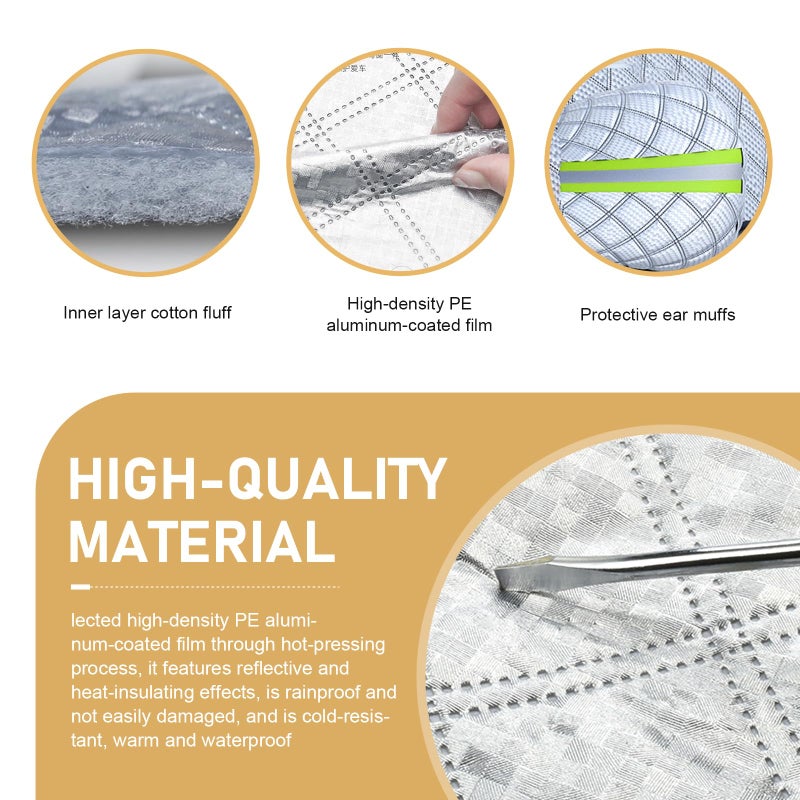 Dogary Car Windshield Snow Cover, Scratch-resistant Hood Protector, Multi-functional Snowproof & Heat Block Sunshade with Warning Reflective Strips, for Most SUVs, Sedans, Off-roads (Silver) - Image 2