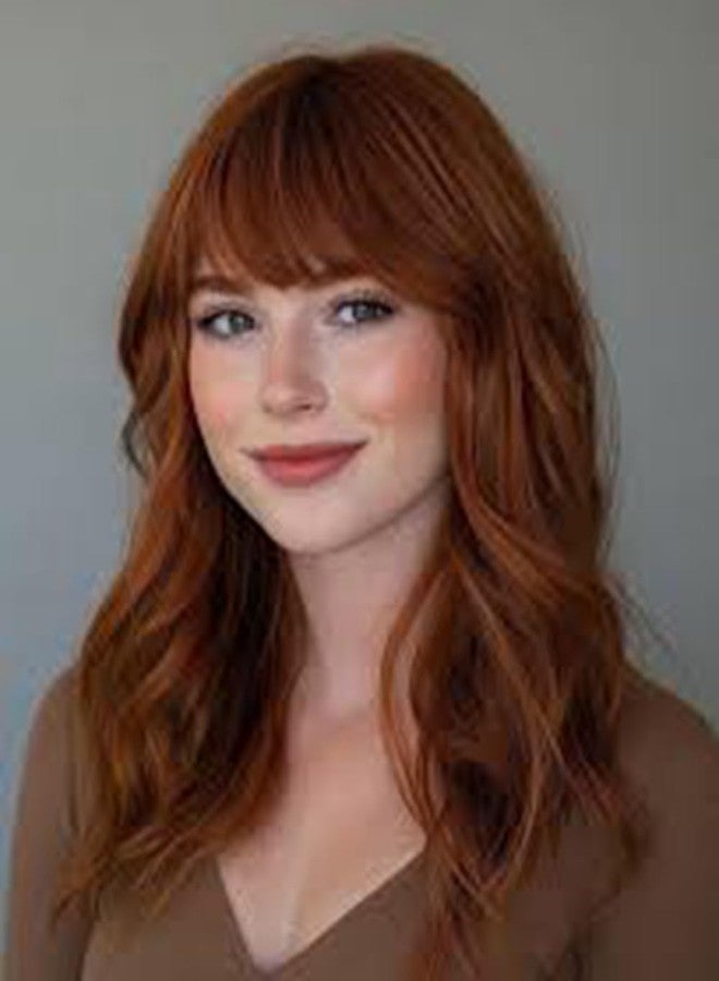 Beweig Orange Wig with Bangs Long Curly Wavy Orange Wigs for Women Natural Synthetic Halloween Cosplay Wig - Image 1