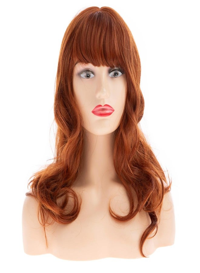 Beweig Orange Wig with Bangs Long Curly Wavy Orange Wigs for Women Natural Synthetic Halloween Cosplay Wig - Image 3