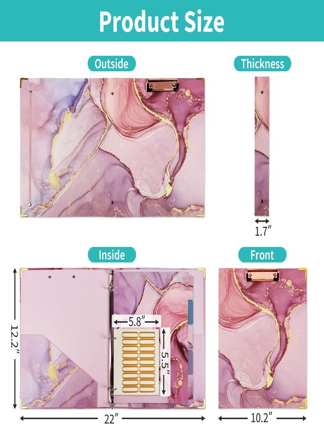 Binditek مجلد Binditek بثلاث حلقات، مقاس 1 بوصة، حجم الرسائل، منظم مجلدات بخمسة فواصل، جيبان داخليان، غطاء بمشبك منخفض الارتفاع، ملصقات تعريفية، سعة 175 ورقة، لون رخامي وردي، عبوة واحدة - Image 2