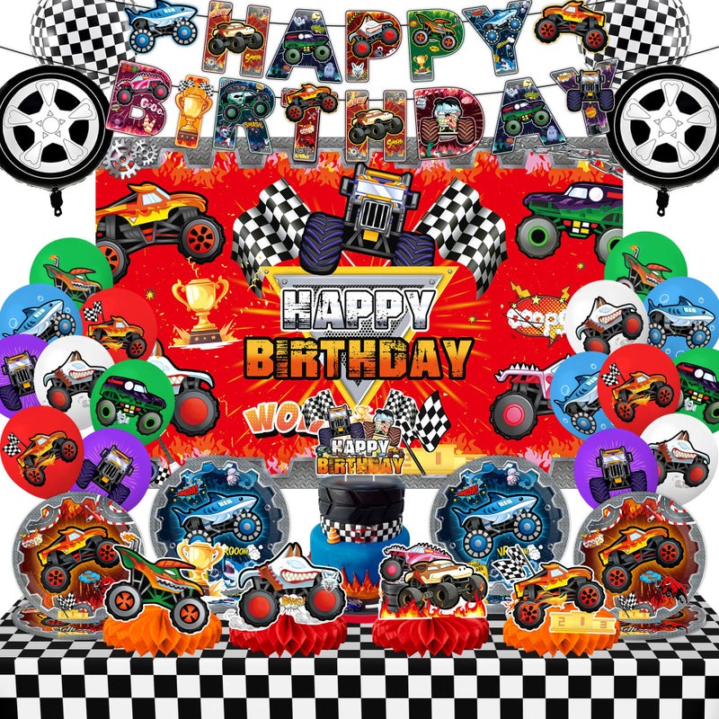 KHPGQIAS Truck Birthday Party Supplies Truck Theme Party Decorations, Include Tablecloth Banner Plate Napkin Cups - Image 1