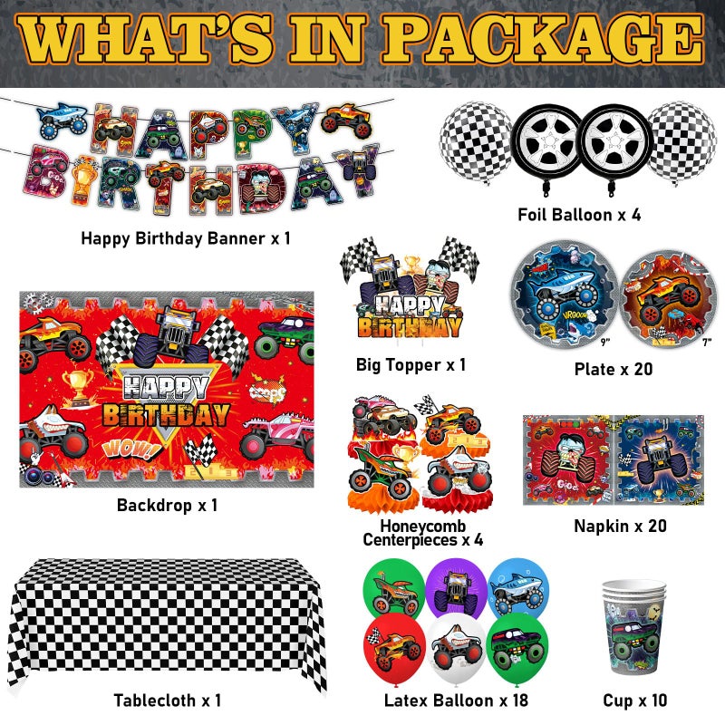 KHPGQIAS Truck Birthday Party Supplies Truck Theme Party Decorations, Include Tablecloth Banner Plate Napkin Cups - Image 2