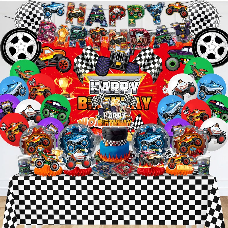 KHPGQIAS Truck Birthday Party Supplies Truck Theme Party Decorations, Include Tablecloth Banner Plate Napkin Cups - Image 5