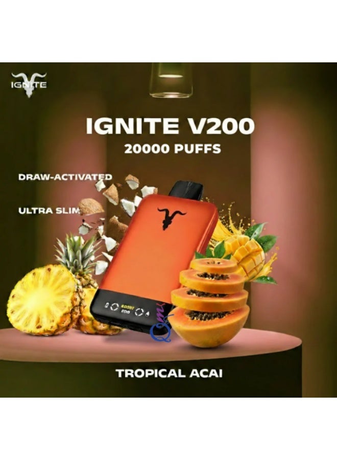 ignite V200 Ultra Slim Tropical ACAI 20000 Puffs 20mg Nicotine Rechargeable Disposable Vape - Image 2